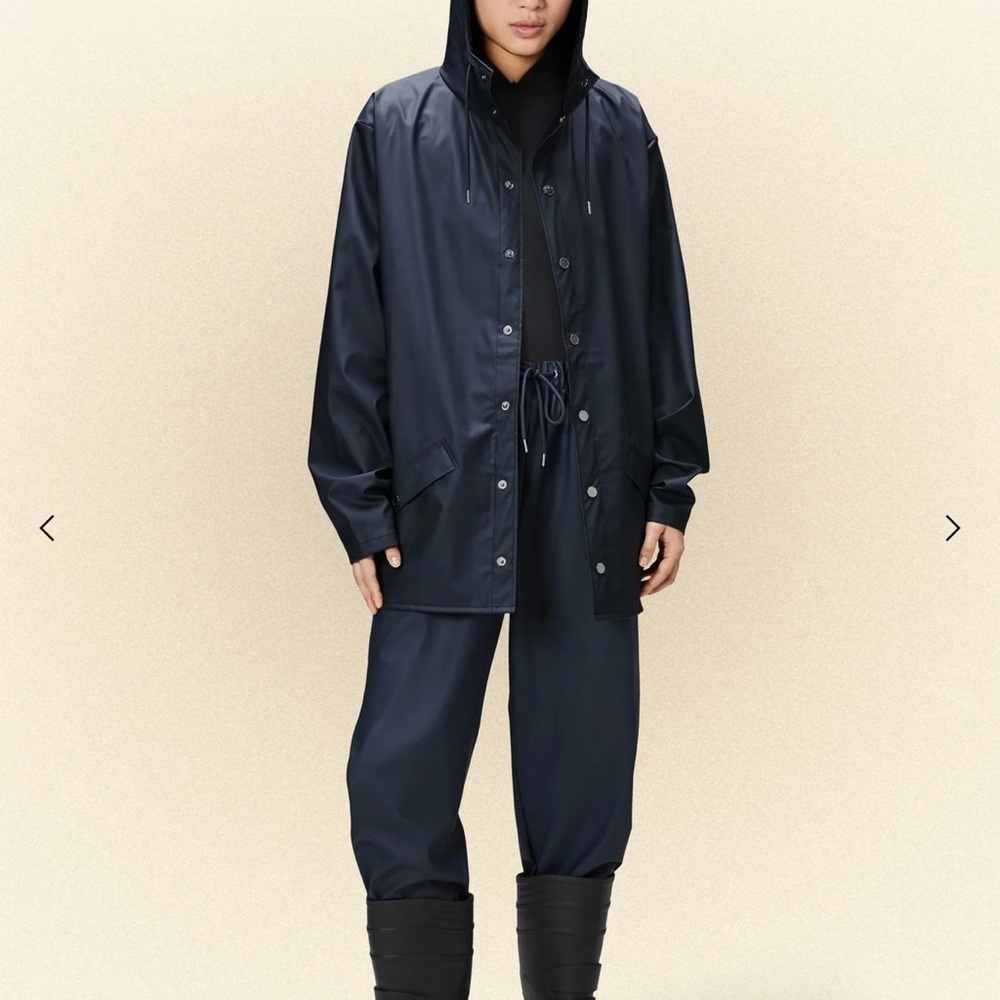 RAINS UNISEX  HOODED RAIN JACKET NAVY SZ L/XL - Picture 3 of 14